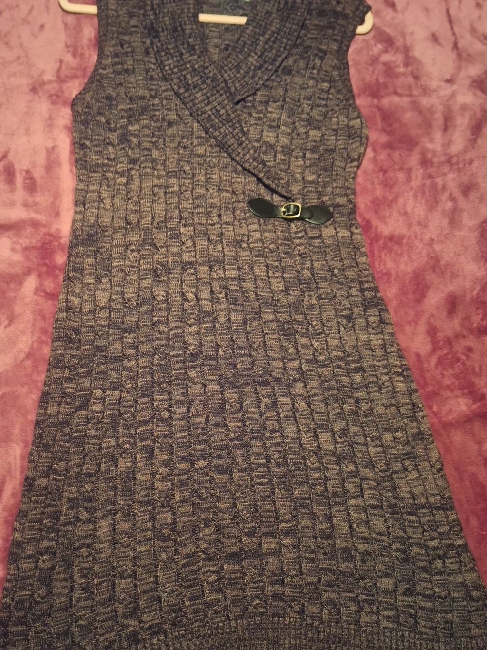 Calvin Klein Sleeveless Knit Faux-Wrap Dress in Heather Gray